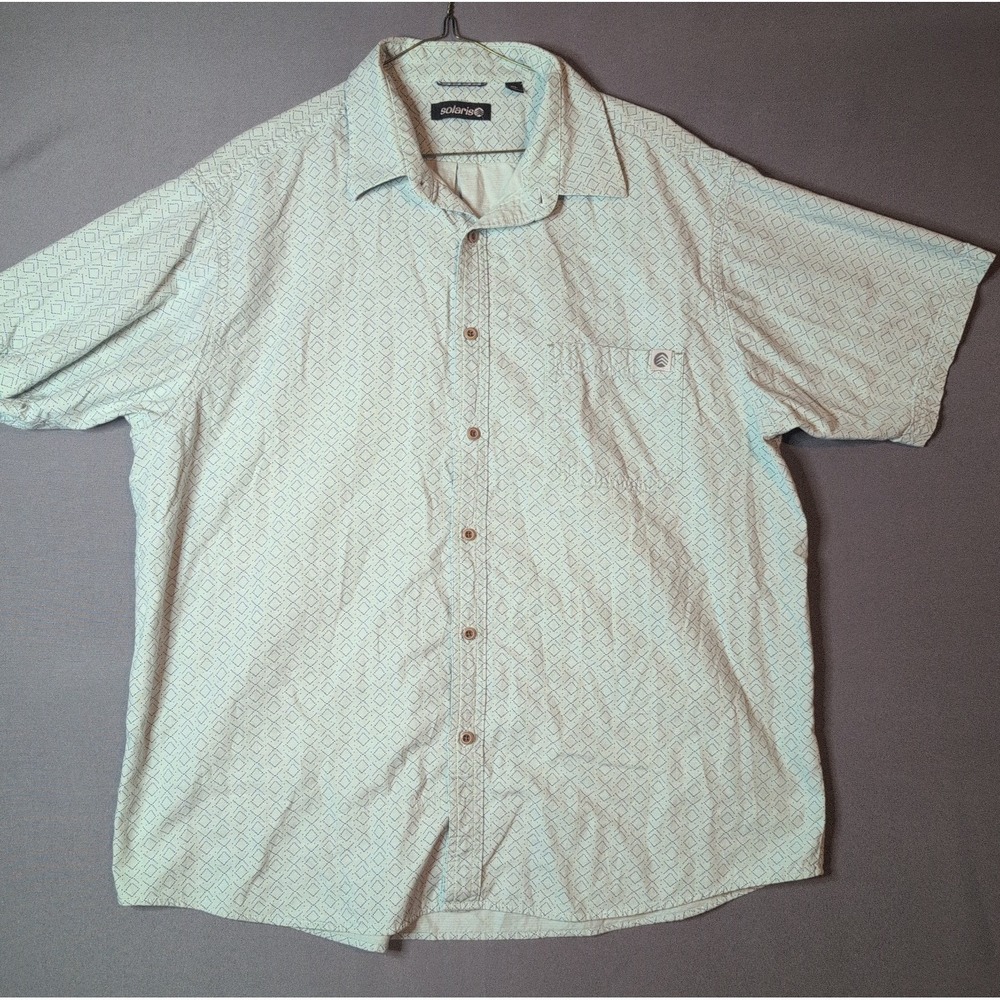 Solaris Mens Short Sleeve Green Geometric Diamond Print Shirt XL Regular Fit